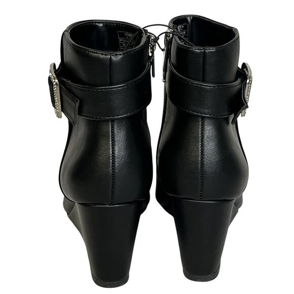 Jones New York Black Rhinestones Wedge Heel Dellon Zip Dress Ankle Booties 8.5M - Picture 5 of 7